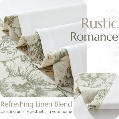 jinchan Linen Blend Floral Curtains for Living Room 63 Inches Extra Long Farmhouse Printed Curtain Back Tab Green Peony Flower Patterned Drapes Bedroom Window Curtains Set 2 Panels