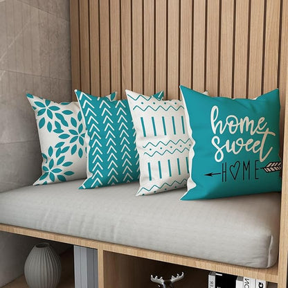 YCOLL Pillow Covers 18x18 Set of 4, Modern Sofa Throw Pillow Cover, Decorative Outdoor Linen Fabric Pillow Case for Couch Bed Car, Aqua Blue