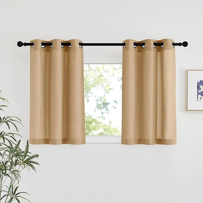 NICETOWN Burlap Linen Kitchen Window Curtains Over Sink, Grommet Thick Linen Burlap Short Window Treatments Privacy Assured with Light Filtering for Bedroom/Bathroom, W34 x L36, 2 Panels