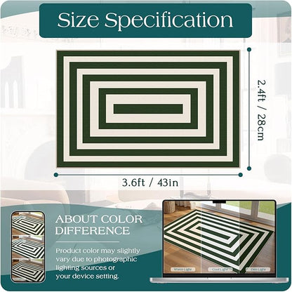 Modern Outdoor Rug - 28" x 43" Front Door Mat Indoor Outside Entrance Non-Slip Washable Outdoor Mat Green White Border Striped Rug for Entryway Kitchen Bedroom Layered Doormat for Front Porch