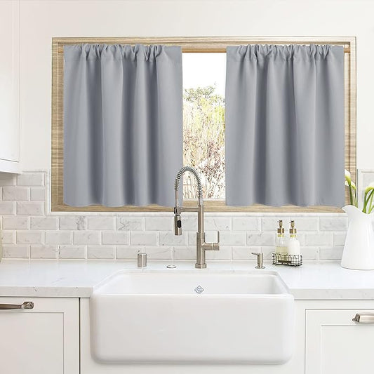 RYB HOME Cafe Blackout Curtains 24 inch Length, RV Curtains for Camper Windows, Mini Short Small Insulating Light UV Blocking Privacy Half Window Tiers, Width 42 by Length 24, Silver Grey, 2 Panels