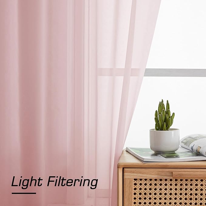 Simplebrand Blush Sheer Curtains 90 Inches Long 2 Panels, Light Filtering Rod Pocket Solid Color Window Sheer Curtain Panels, Elegant Curtains & Drapes for Living Room, Bedroom, 42" W x 90" L