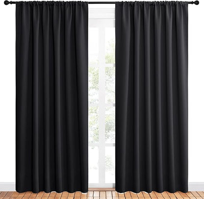 NICETOWN Black Blackout Curtain Blinds - Solid Thermal Insulated Window Treatment Blackout Drapes for Bedroom (2 Panels, 62 inches Wide by 84 inches Long)