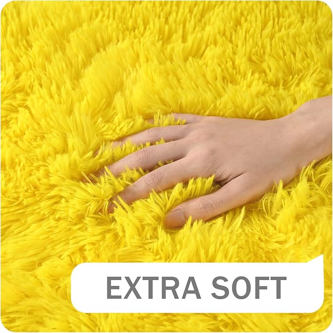 Amearea Premium Soft Fluffy Rug Modern Shag Carpet, 9x12 Feet, Fuzzy Shaggy Rugs for Bedroom Living Room Teen Apartment Decor, Comfortable Indoor Furry Dorm Carpets, Yellow