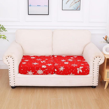 hyha Printed Couch Cushion Covers, Floral Sofa Covers Washable for 2 Cushion Couch, Stretch Pattern Outdoor Cushion Covers for Patio Furniture with Elastic Bottom(2 Packs, Snowflake Bell)