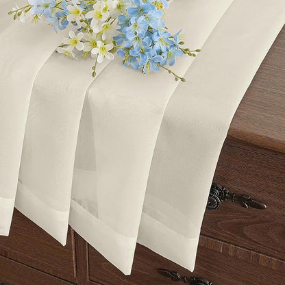 Cream Sheer Curtains Tier 30 Inches Length 2 Panels Set, Light Filtering Lightweight Soft Window Treatments Drapes, Cute Elegant Cafe Curtains for Nursery, Dual Rod Pocket, 2x42Wx30L Inches