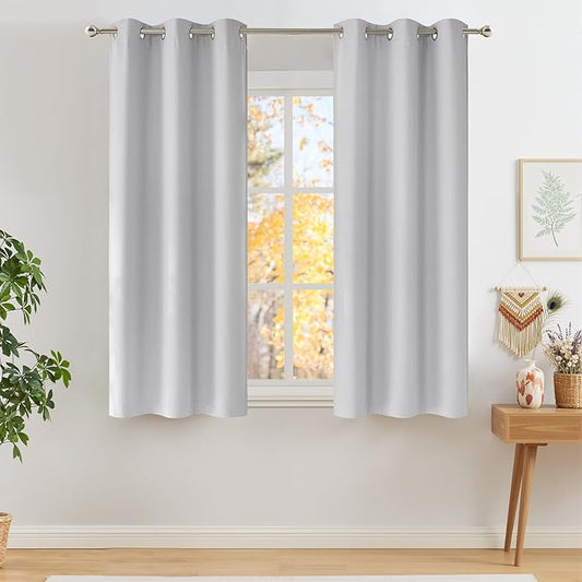 NICETOWN Short Faux Linen Greyish White Blackout Curtains 63 inches Long for Kitchen - Privacy Panels for Living Room Bedroom, Modern Farmhouse Style Easy Care Grommet Top, 2 Panels, W42 by L63