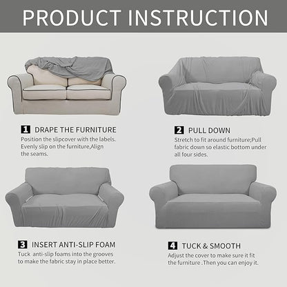 Easy-Going Stretch Oversized Chair Sofa Slipcover 1-Piece Couch Sofa Cover Furniture Protector Soft with Elastic Bottom for Kids Spandex Jacquard Fabric Small Checks Light Gray