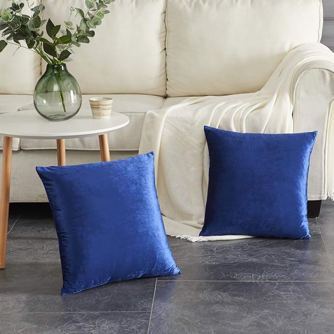 GIGIZAZA Royal Blue Velvet Decorative Throw Pillow Covers for Sofa Bed 2 Pack Soft Cushion Cover (Royal Blue, 18 x 18- Set of 2)