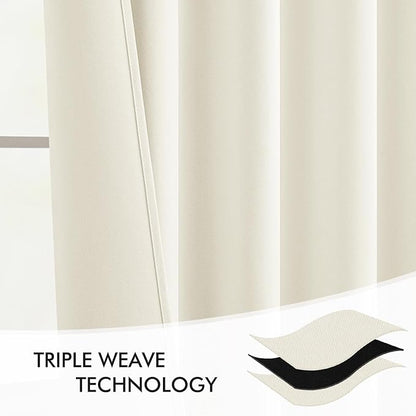 MIULEE Cream Back Tab Blackout Curtains 90 Inches Long 2 Panels Set for Living Room Bedroom Privacy, Rod Pocket/Pinch Pleat Thermal Insulated Room Darkening Pleated Light Blocking Drapes