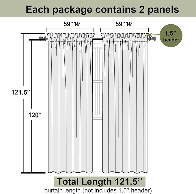 Lecloud White Sheer Curtains 120 Inches Long 2 Panels, Extra Wide Farmhouse Elegant Light Filtering Window Curtains, Solid Airy Voile Sheer Curtain for Living Room Bedroom Big Windows, 59" W x 120" L