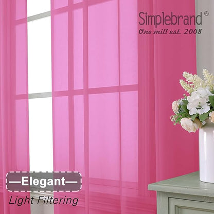 Simplebrand Hot Pink Sheer Curtains 63 Inch Length 2 Panels, Rod Pocket Solid Color Window Sheer Curtain Panels, Elegant Curtains & Drapes for Living Room, Bedroom 2 Panels (Ivory, 42" W x 63" L)