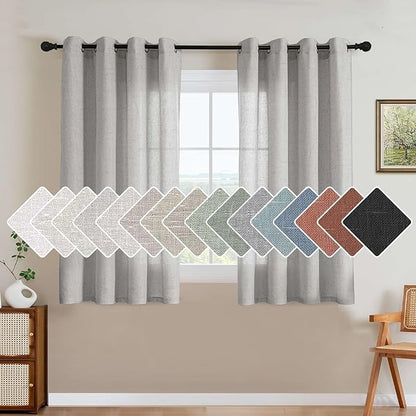 H.VERSAILTEX Elegant Natural Linen Blended Energy Efficient Light Filtering Linen Semi Sheer Textured Curtains/Nickel Grommet Window Treatments Panels/Drapes (Set of 2, Dove, 52" x 45")