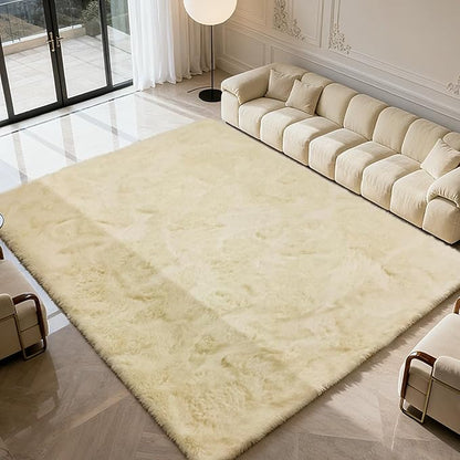 9x12 Fluffy Area Rugs for Living Room,Large Fuzzy Shag Area Rug for Bedroom,Ivory Soft Non-Shedding Indoor Plush Carpet for Kids Bedroom Nursery Home Decor