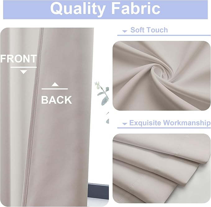 Simplebrand Ava Natural Blackout Curtains for Bedroom 63 Inch Length 2 Panels Set, Solid Thermal Insulated Privacy Living Room Window Treatment Curtains Blackout Drapes, W50 x L63 Inch
