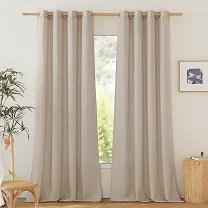 NICETOWN Thick Taupe Linen Curtains 90 inch Length 2 Panels Set, Grommet Semi Sheer Window Treatments Privacy Added with Light Filtering Drapes for Bedroom/Living Room, W55 x L90, 2 Panels