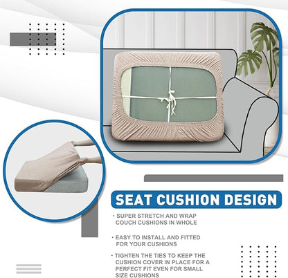 XINEAGE Couch Cushion Covers Seat Cushion Cover Thick Stretch Sofa Slipcovers 1 Piece Individual Couch Covers with Elastic Bottom(Single Seat Cushion/Backrest,Khaki)