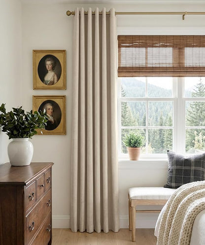 100% Blackout Shield Linen Blackout Curtains for Bedroom, Natural Flax Grommet Curtains for Living Room, Thermal Insulated Room Darkening Drapes for Nursery, Boho Home Decor, 50" W x 108" L, 2 Panels