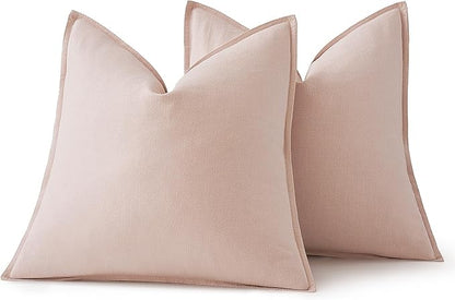 MIULEE Decorative Linen Pillow Covers 20x20 Inch Light Pink Boho Farmhouse Neutral Valentine Spring Couch Throw Pillows for Bed Pack of 2 Accent Modern Pillowcase Sofa Livingroom Home Decor