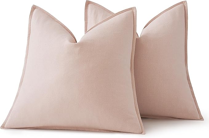 MIULEE Decorative Linen Euro Sham Pillow Covers 26x26 Light Pink Boho Farmhouse Neutral Valentine Spring Couch Throw Pillows for Bed Pack of 2 Accent Modern Pillowcase Sofa Livingroom Home Decor