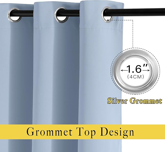 NICETOWN Insulated Curtains Blackout Draperies - Triple Weave Thermal Insulated Solid Ring Top Blackout Panels/Drapes for Bedroom(Vintage Blue, Set of 2, 52 x 45 Inch)