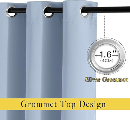 NICETOWN Blackout Bedroom Curtains 50 inches Long - Window Treatment Thermal Insulated Solid Grommet Room Darkening Privacy Sound Reducing for Kitchen, Vintage Blue, Set of 2, W34 x L50