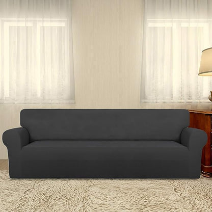PureFit Super Stretch 4 Seater Sofa Slipcover – Spandex Non Slip Soft Couch Sofa Cover, Washable Furniture Protector with Non Skid Foam and Elastic Bottom for Kids, Pets （XX Large, Dark Gray）