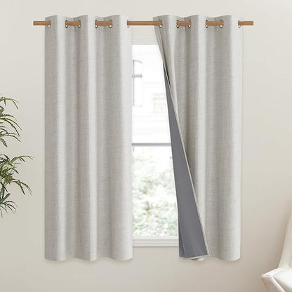 NICETOWN Snowbound Vintage Linen 100% Blackout Curtains for Dining Room, Thermal Insulated Curtains 54" Long, Noise Reducing Window Treatment Drapes for Kitchen, 42" Wide Per Panel, Set of 2