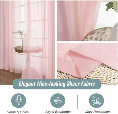 Blush Sheer Curtains 63 Inch Length 2 Panels, Voile Sheer Curtain for Living Room, Breathable Light Filtering Modern Window Treatments, Soft Fabric Dual Rod Pocket Drapes, 2x42Wx63L Inches