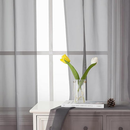 Lecloud Grey Sheer Curtains 45 Inch Long 2 Panels, Short Voile Drapes for Dinning Small Windows, Light Filtering Voile Curtain for Living Room Bedroom Bathroom, Dual Rod Pocket, 40" Wx45 L