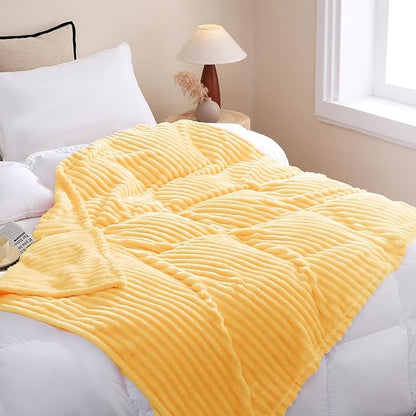 Light Yellow Fleece Throw Blanket 60”×80” for Couch Sofa Bed,Super Soft Cozy Plush Microfiber Flannel Blanket with Stripes Design Lightweight for Adults,Woman,Girls