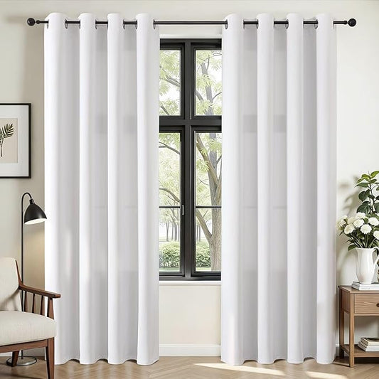 Joydeco Curtains 84 Inches Long 2 Panels Set, Thermal Insulated Long Curtains& Drapes 2 Burg, Room Darkening Drapes for Bedroom Living Room Window (Pure White, W52 x L84 Inch)