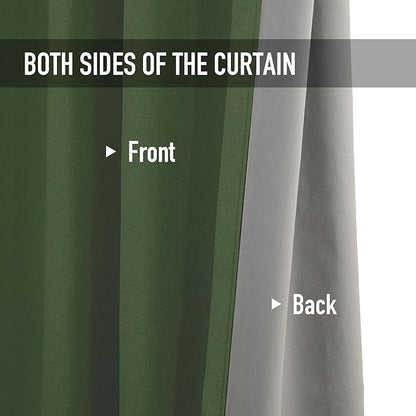 100% Blackout Shield Linen Blackout Curtains for Bedroom, Moss Green Grommet Curtains for Living Room, Thermal Insulated Room Darkening Drapes for Nursery, Boho Home Decor, 50" W x 90" L, 2 Panels