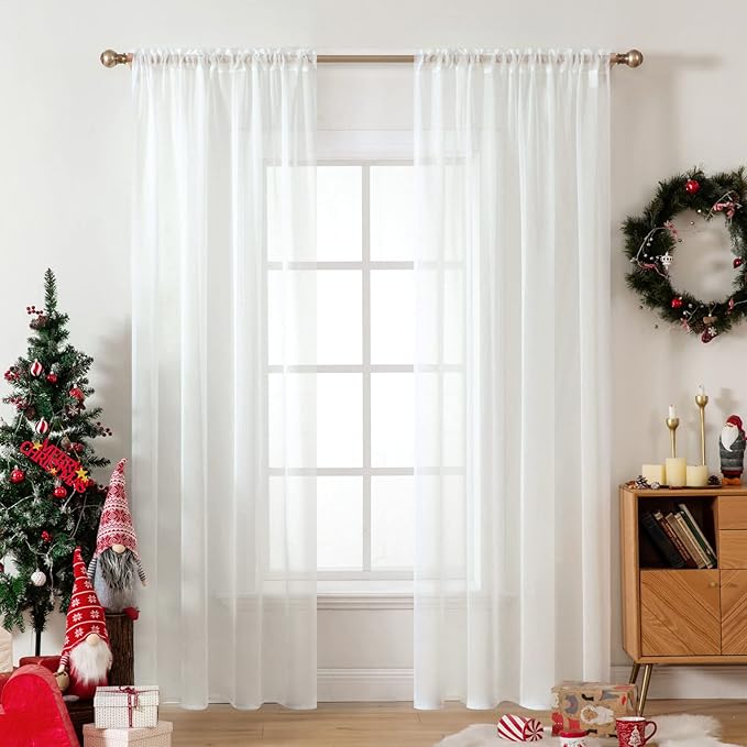MIULEE 2 Panels Solid Color Sheer Window Curtains Elegant Window Voile Panels/Drapes/Treatment for Bedroom Living Room (54X96 Inches Ivory)