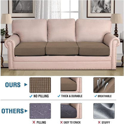 H.VERSAILTEX Super Stretch Individual Seat Cushion Covers Sofa Covers Couch Covers Slipcover Sets Thick Jacquard Textured Twill Fabric (3 Piece XL Sofa Cushion Covers, Macchiato)