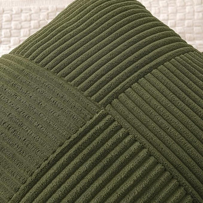 MIULEE Olive Green Decorative Throw Pillow Covers 20x20 Inch for Couch Bed Sofa Spring Decor Pack of 2 Boho Farmhouse Throw Pillows Soft Cross Corduroy Patchwork Textured Cushion Cases