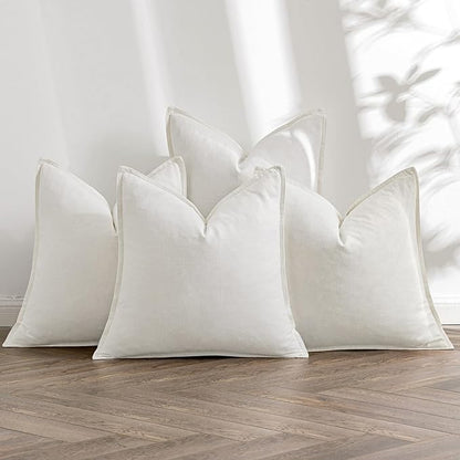 MIULEE Cream Linen Pillow Covers Pack of 4 Decorative Natural Solid Throw Pillow Covers Soft Accent Boho Farmhouse Couch Pillowcases Modern Spring Home Decors for Living Room Bed Sofa 20x20 Inch