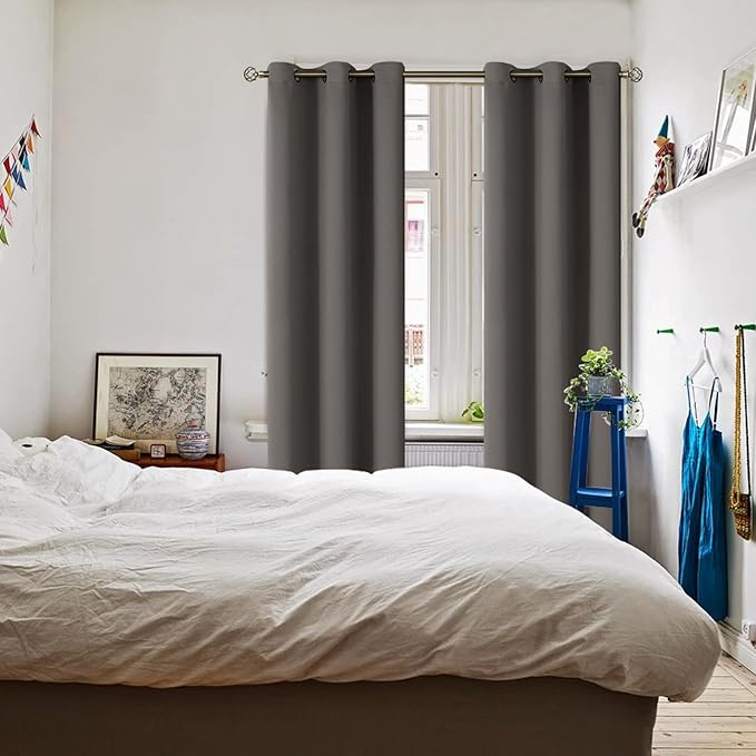 BGment Blackout Curtains for Bedroom - Grommet Thermal Insulated Room Darkening Curtains for Living Room, Set of 2 Panels (38 x 84 Inch, Grey)