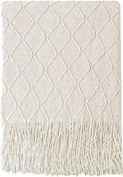 BOURINA Beige Throw Blanket 60x80 Inches Throw Textured Solid Soft Sofa Throw Couch Knitted Decorative Blanket