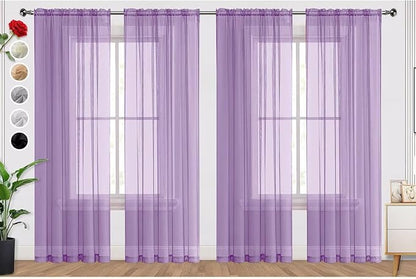 SpaceDresser Lavender Sheer Curtains 4 Panels Rod Pocket Semi-Sheer Curtain 72 Inches Long Light Filtering Voile Window Drapes for Bedroom Living Room Kitchen, Each 52W x 72L