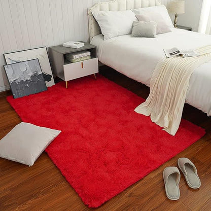 Chicrug Soft Area Rugs for Bedroom Living Room Plush Fluffy Rug 9x12 Feet, Shag Furry Area Rug Carpet Non Shedding for Nursery Children Kids Girls Room Home Decorative, Red
