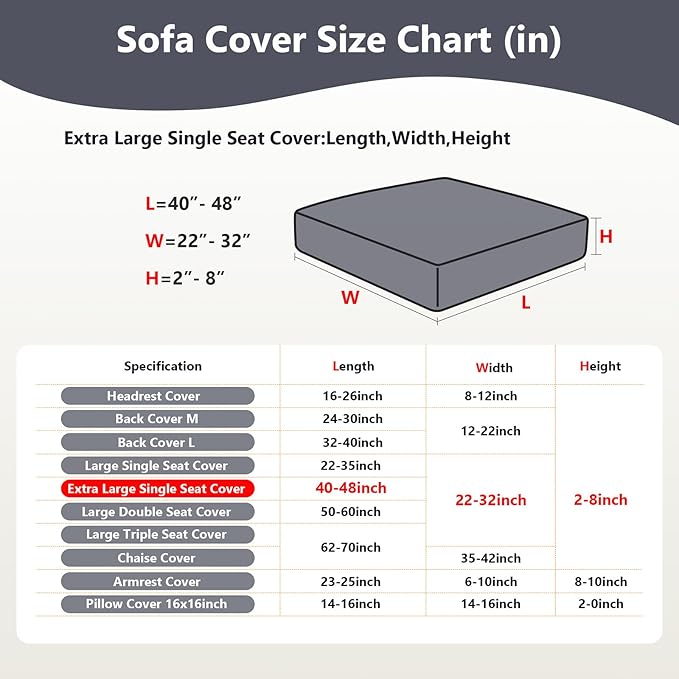 Couch Cushion Covers for Sofa Couch Covers Wear-Resistant Universal Sofa Cover Washable Stretch for Sectional Slipcovers (Texture-Gray,Extra Large Single Seat Cover)