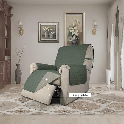 Easy-Going Recliner Chair Slipcover Reversible Sofa Cover Water Resistant Couch Cover Furniture Protector with Elastic Straps for Pets Dog (Recliner 22 inch, Greyish Green/Beige)
