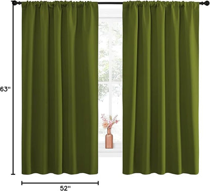 NICETOWN Blackout Draperies and Curtains, Thermal Insulated Window Decoration Blackout Drapes for Kid's Room (Olive Green, 1 Pair, 52 x 63 inches)