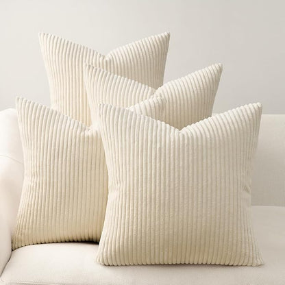 Topfinel Decorative Beige Throw Pillow Covers Cushion Cases, Set of 4 Soft Velvet Modern Double-Sided Designs, Natural Home Decor, Pillow Inserts Not Included (12x12 inch)