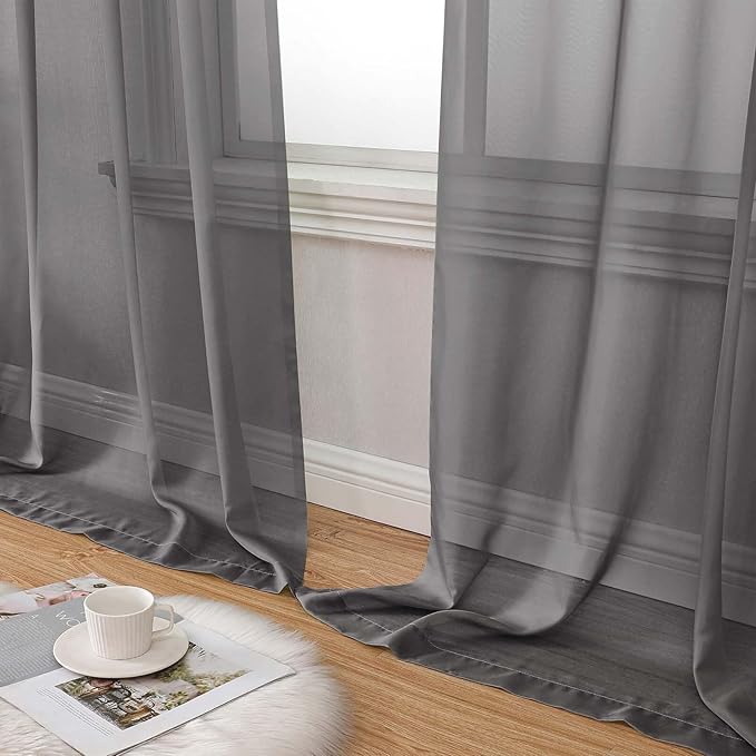 Grey Sheer Curtains for Bedroom Living Room 96 Inches Long 2 Panels, Modern Airy Soft Lightweight Rod Pocket Light Filtering Sheer Curtains Drapes, Grey, Each 42" Wx96 L Inch