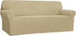 Easy-Going Stretch 4 Seater Sofa Slipcover 1-Piece Sofa Cover Furniture Protector Couch Soft with Elastic Bottom for Kids, Polyester Spandex Jacquard Fabric Small Checks Beige
