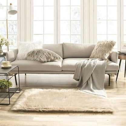 Ashler faux fur rug, Fluffy Shaggy Area Rug Ultra Soft 2.2 x 4 Feet Rectangle Fur Rug, Beige Fuzzy Rug Machine Washable Shag Rug, Nursery Decor Throw Rugs for Bedroom, kids room, Living Room