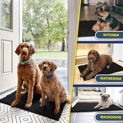 Muddy Mat® | Super Absorbent Door Mat Indoor, Microfiber Quick Dry Chenille Entryway Rug, Non-Slip Front Door Mat, Indoor Mats for Entryway, Machine Washable Pet Rug, Black 36"x120"