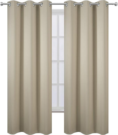 LEMOMO Blackout Curtains 42 x 95 inch/Beige Curtains Set of 2 Panels/Thermal Insulated Room Darkening Bedroom Curtains